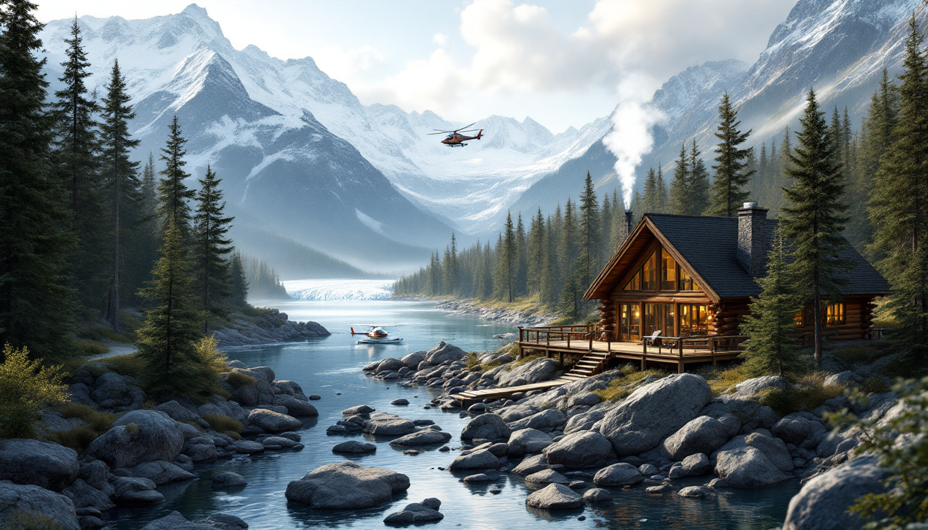 Remote Alaska wilderness lodge in pristine natural setting with floatplane