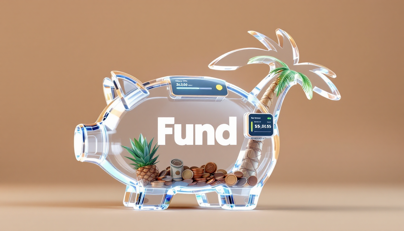 piggy bank and automation visual representing saving money for a Hawaii vacation