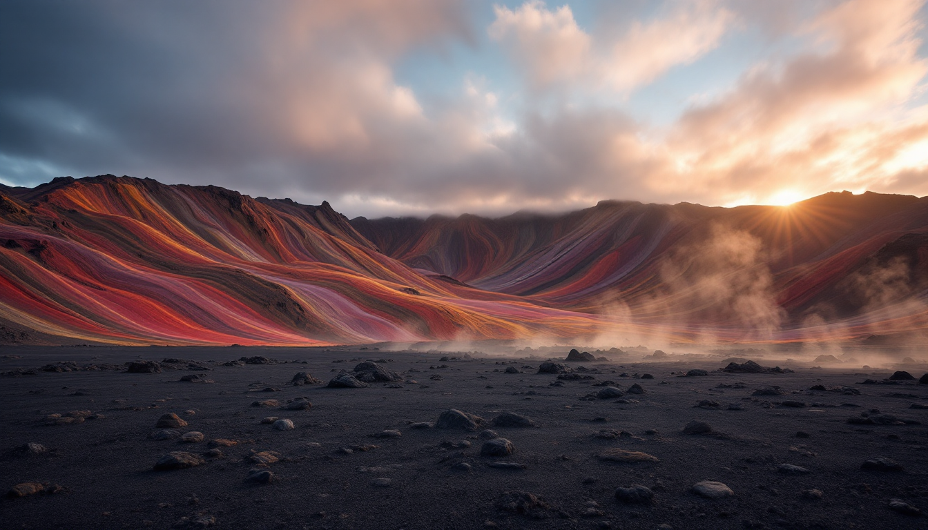 Surreal Laugavegur Trail Iceland with colorful mountains and geothermal features