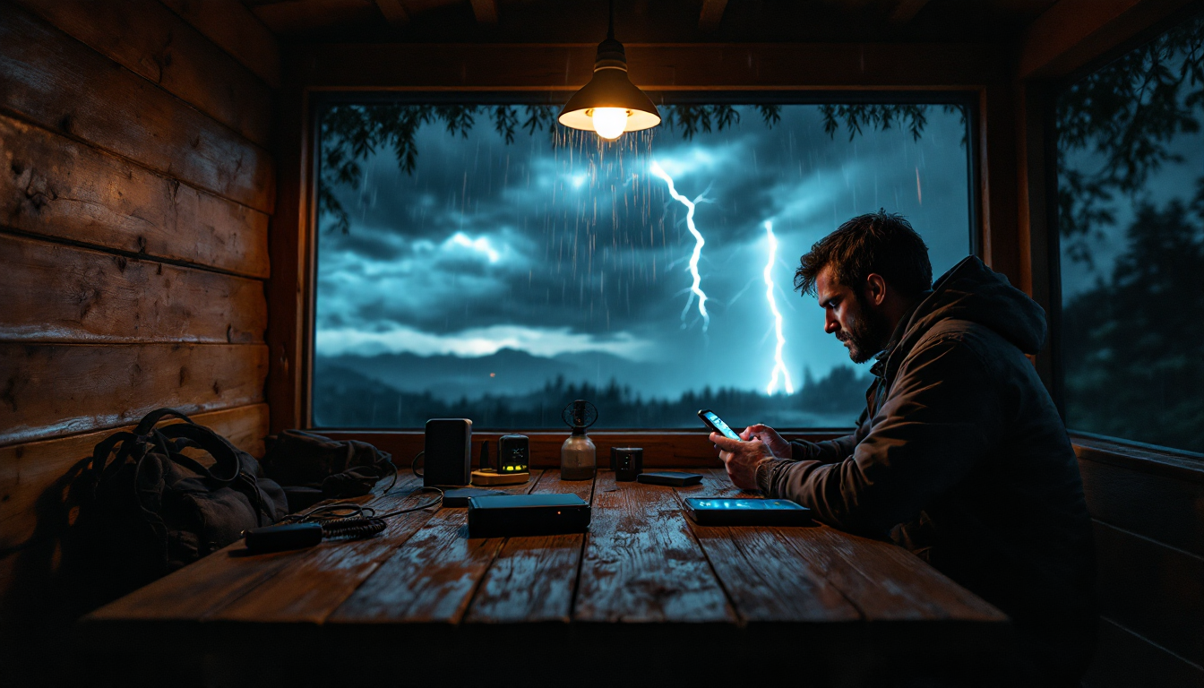 Traveler monitoring real-time weather on smartphone during monsoon season