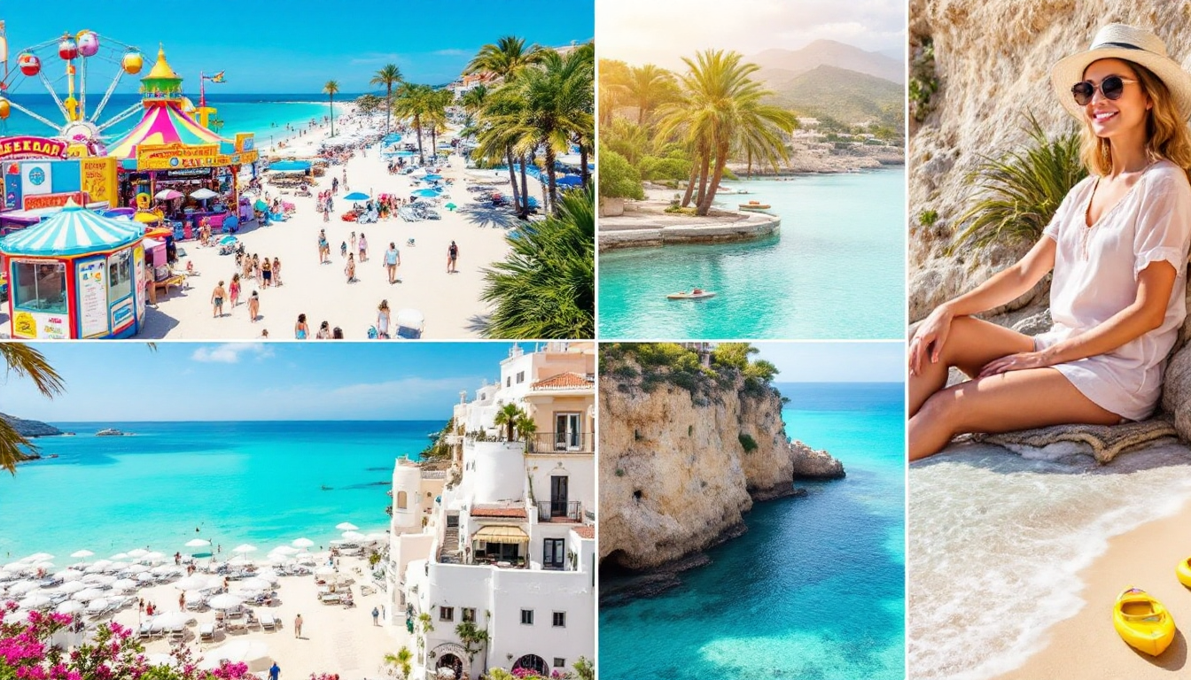 Collage of diverse global beach destinations representing various travel styles