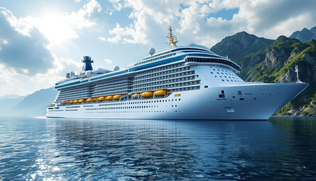 A luxury cruise ship with private balconies facing Alaskan glaciers and calm waters