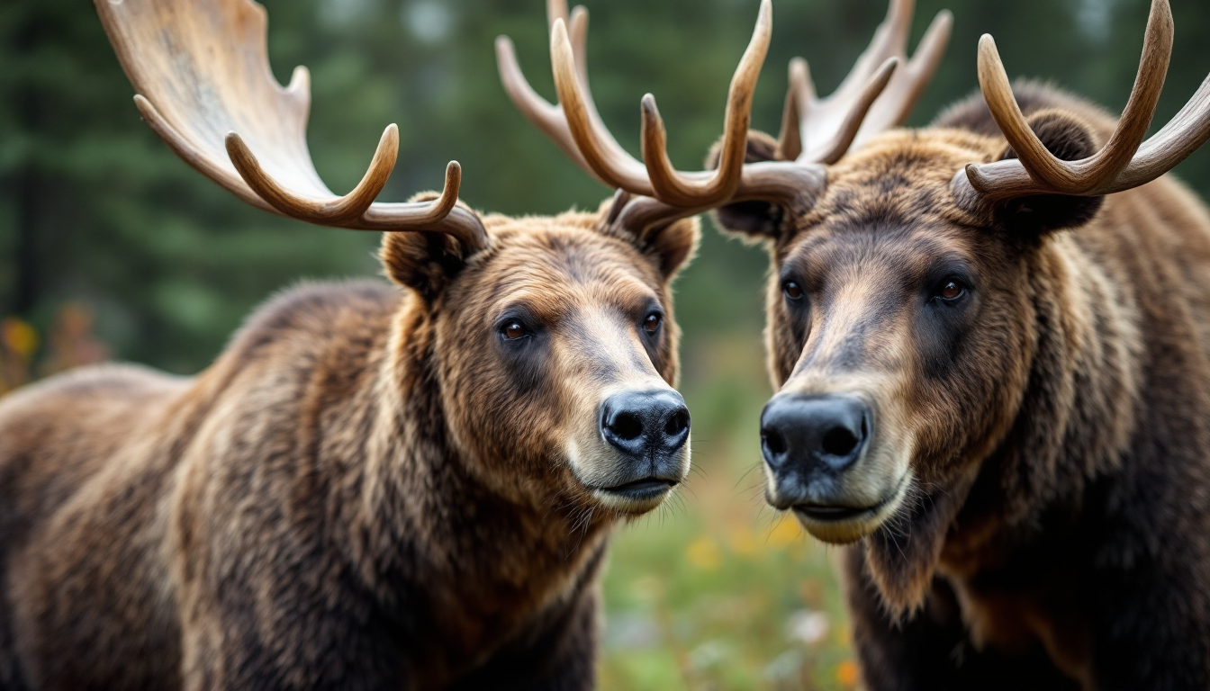 Bear and moose in Alaska with wildlife safety gear and signs