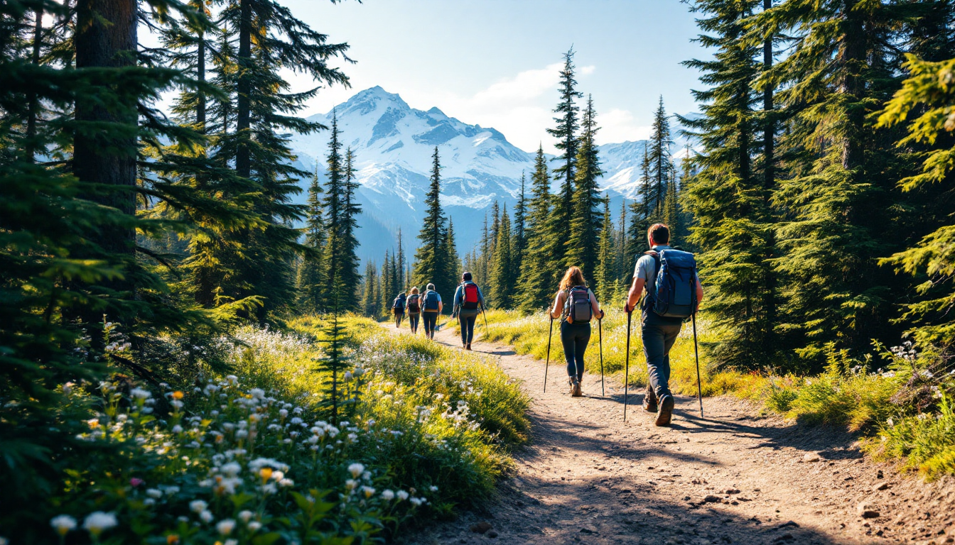 Hikers following sustainable travel principles in Alaska's wilderness