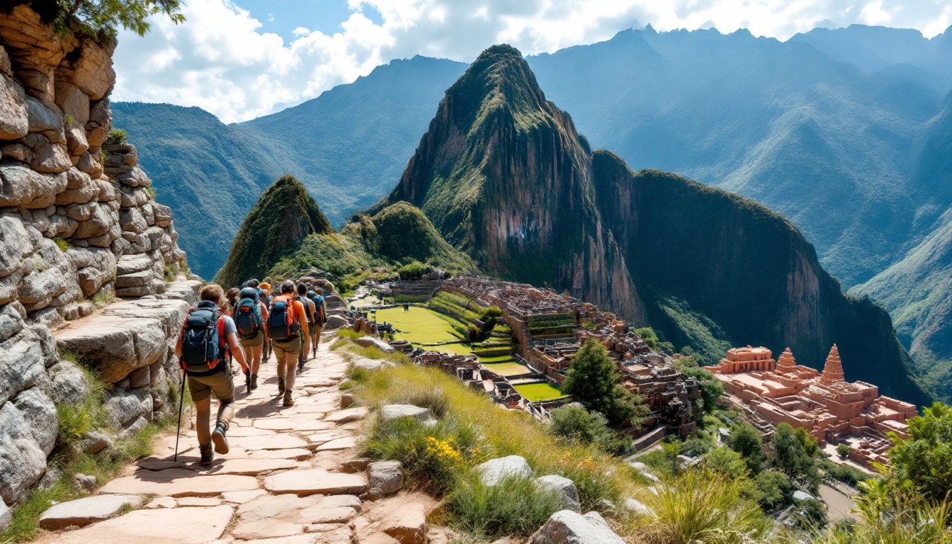 Adventurers exploring remote historical and archaeological sites globally