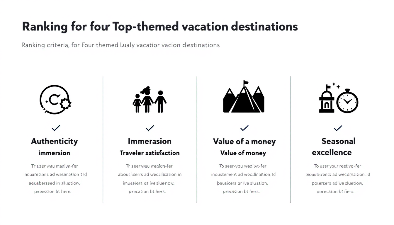 Infographic showing ranking methodology with four criteria authenticity immersion satisfaction value for money and seasonal excellence with percentages