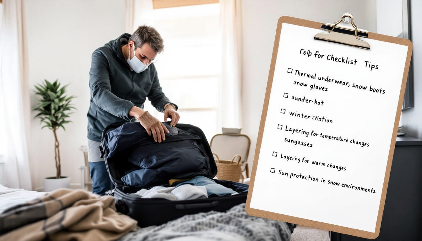 Winter travel packing essentials with clothing and gear checklist