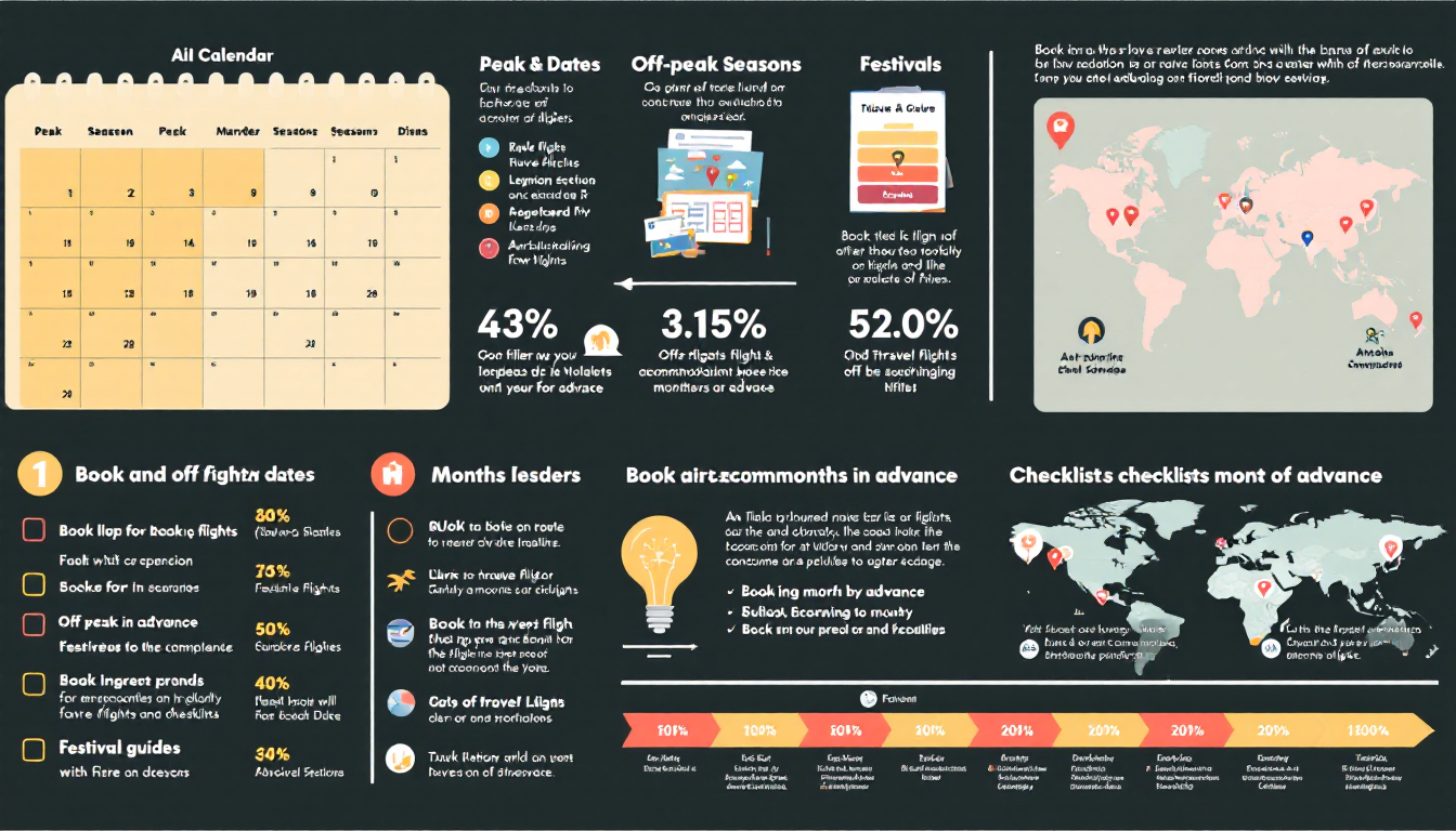 Travel planning collage with calendars and checklists for strategic timing
