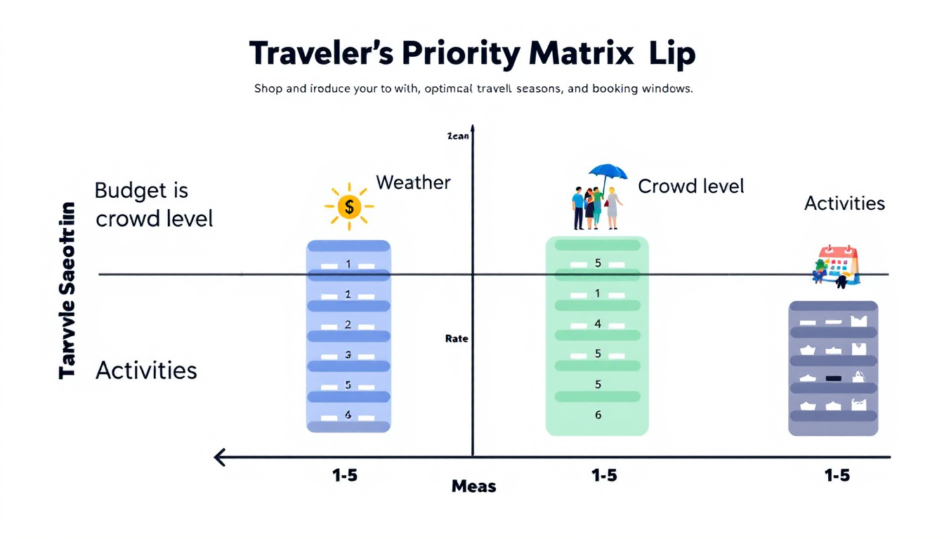 Traveler's priority matrix chart showing travel factors and their importance influencing best season choice