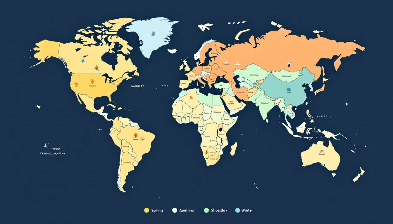 Global travel calendar showing best travel months and seasonal highlights by continent