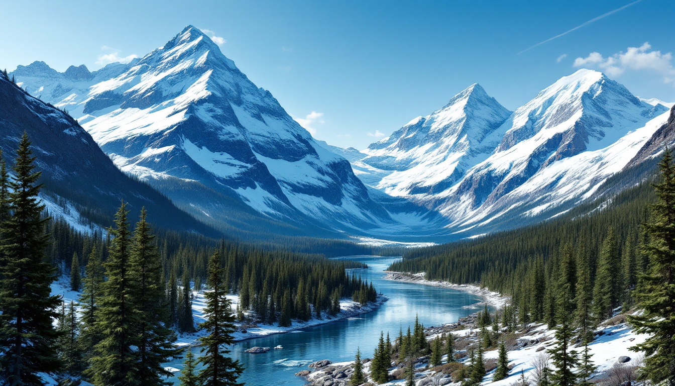 Pristine Alaskan wilderness with mountains and river