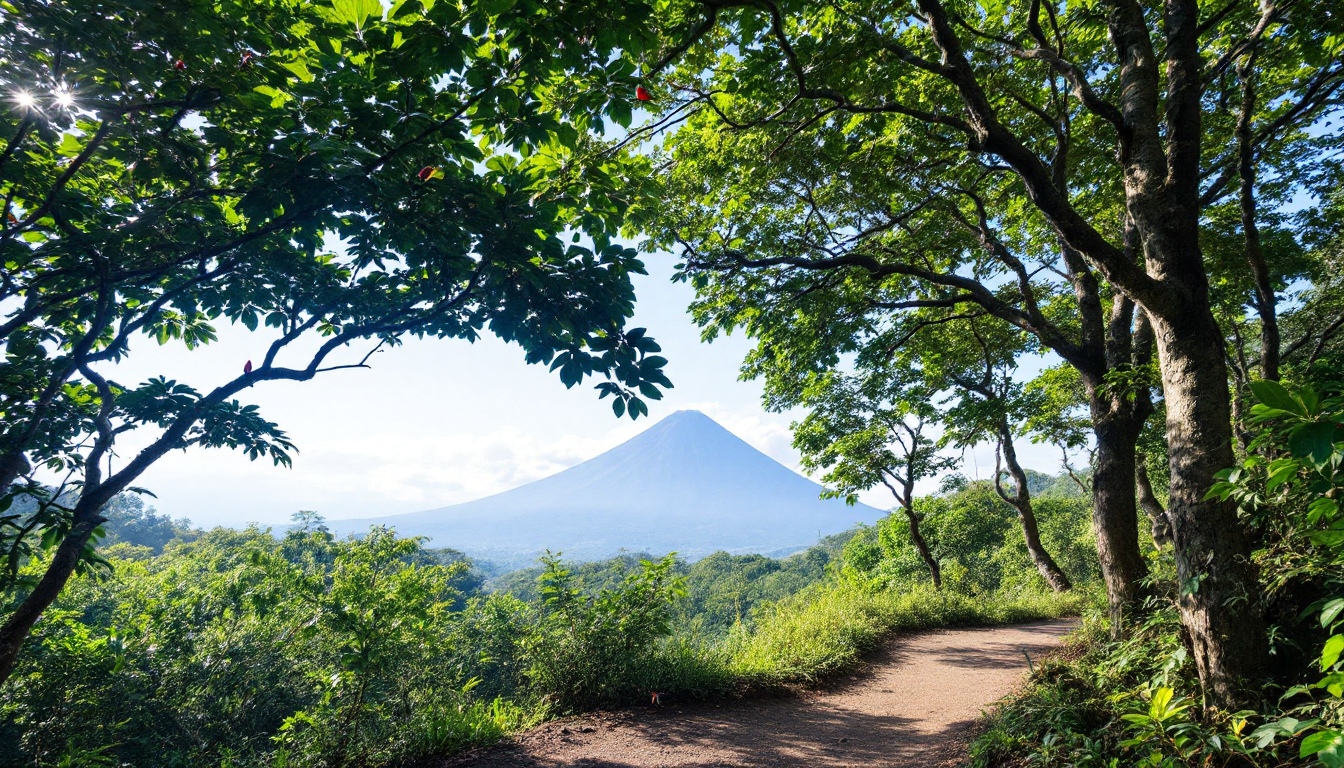 Tropical volcanic hiking and cloud forest in Costa Rica during dry spring season