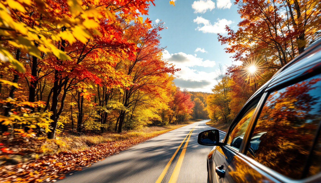 autumn foliage road trip with colorful trees in New England USA