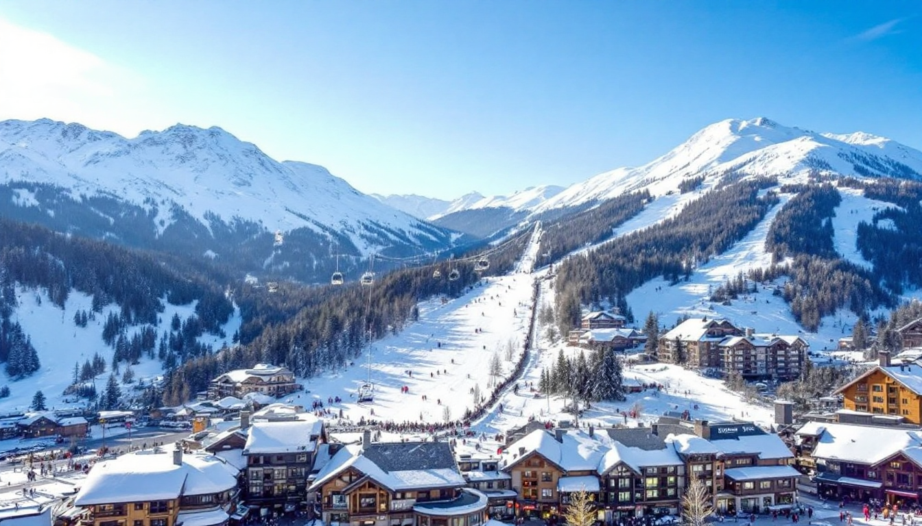 Whistler Blackcomb ski resort with gondola and snowy mountains in Canada