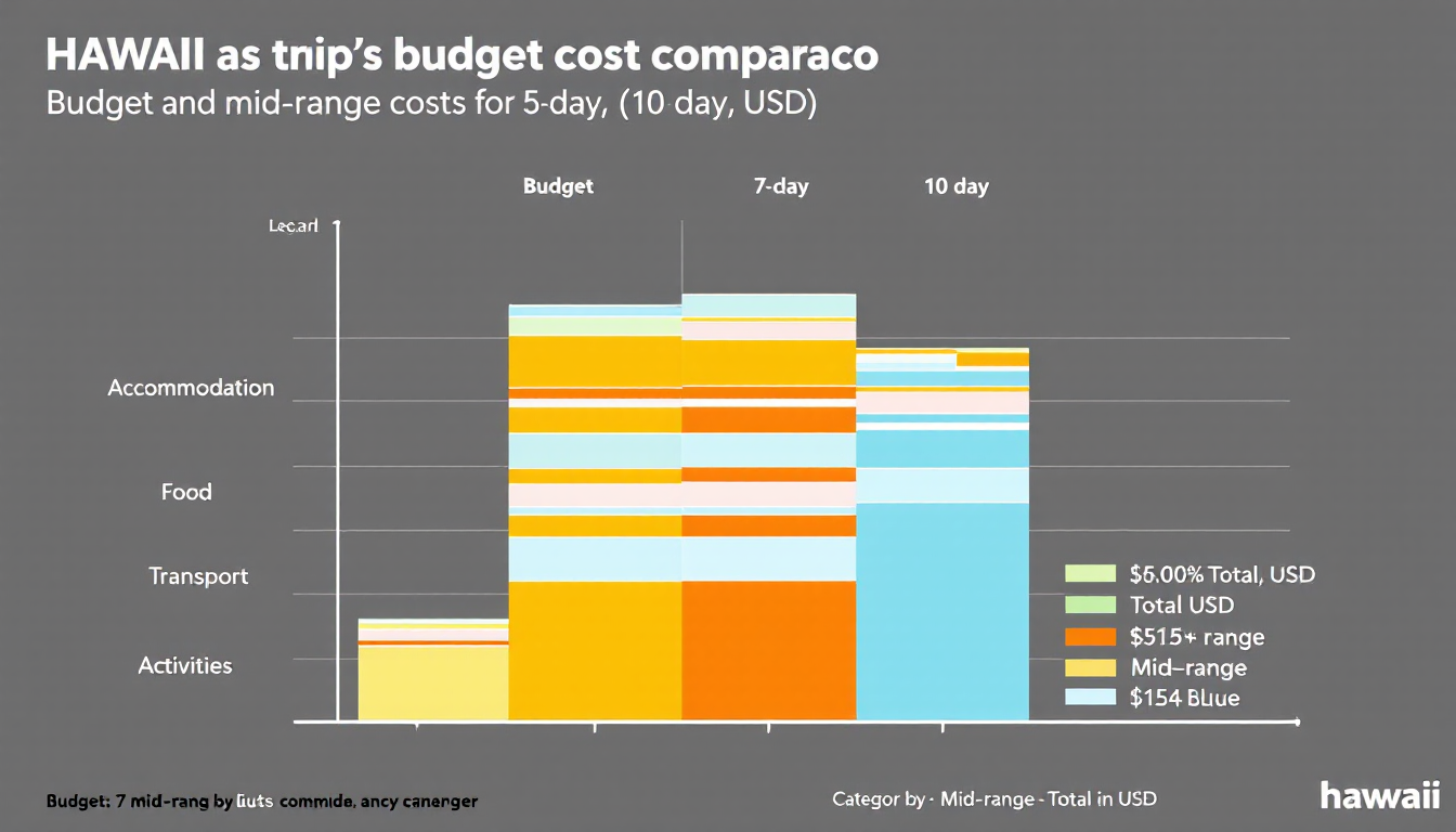 infographic comparing sample budgets for Hawaii vacations of different durations and styles