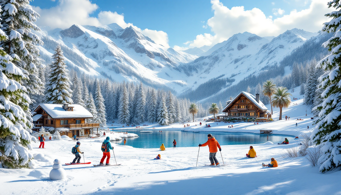 Global winter holiday destinations featuring snowy mountains and sunny beaches