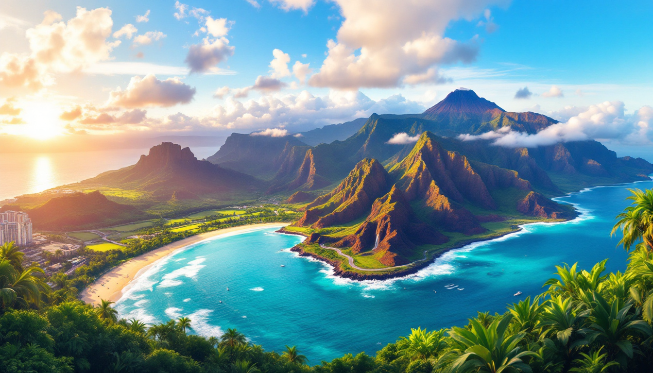 Distinctive visuals of Hawaii's main islands with their unique major attractions