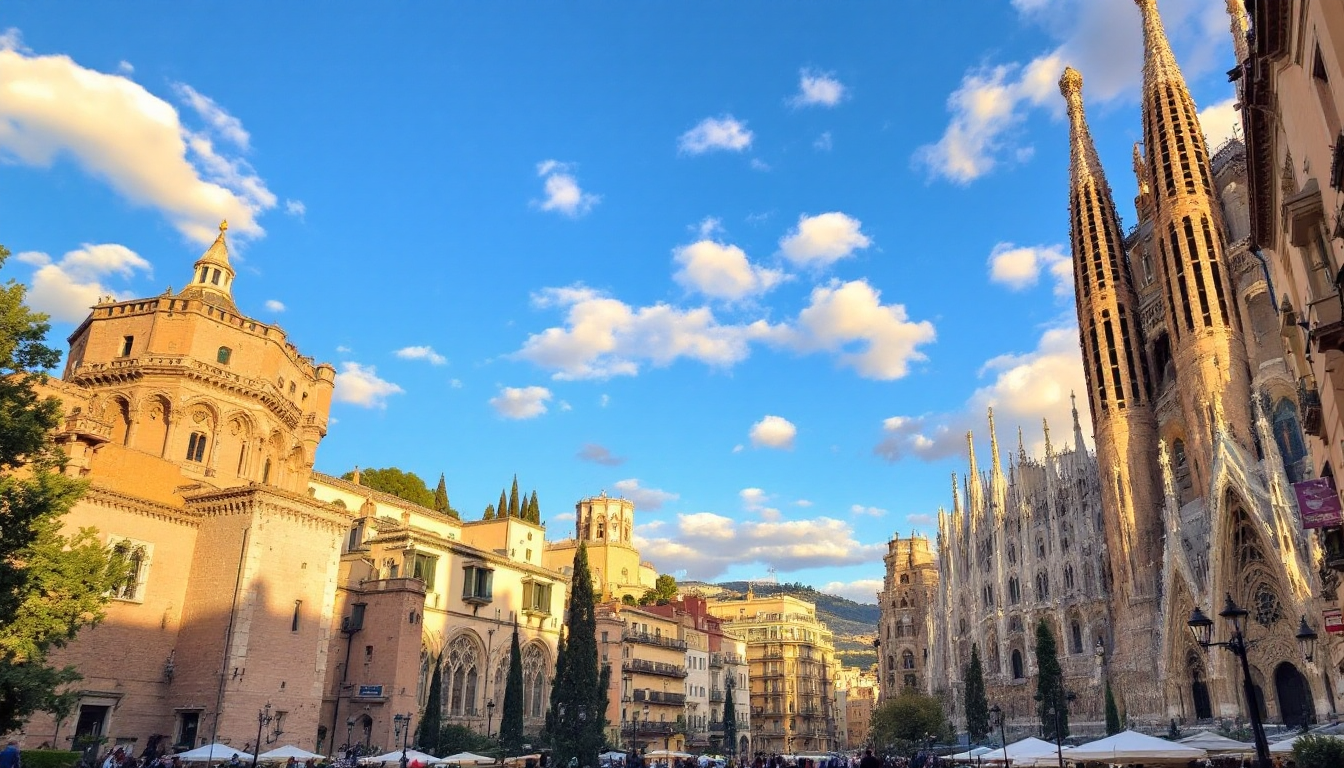 Tourist sites in Spain in winter with mild sun and sparse crowds