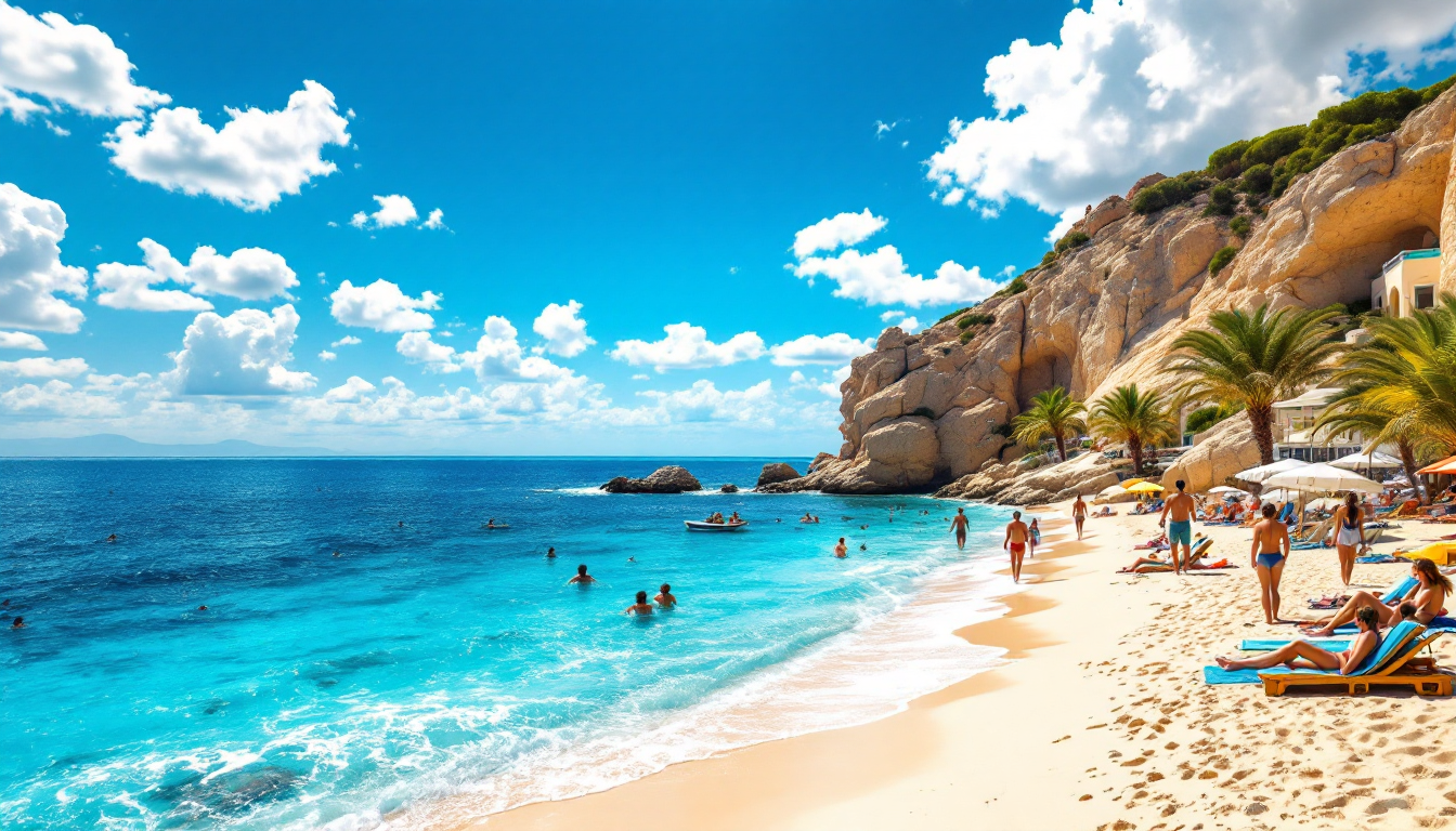 turquoise beach and coastline of Sardinia Italy in summer