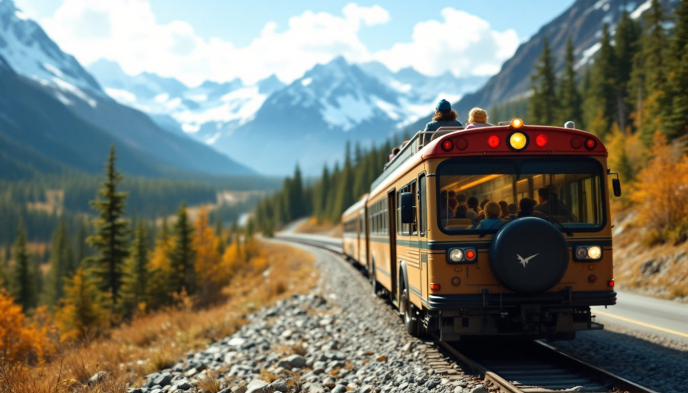 Family exploring Alaska’s interior on a land-based tour with a motorcoach and train