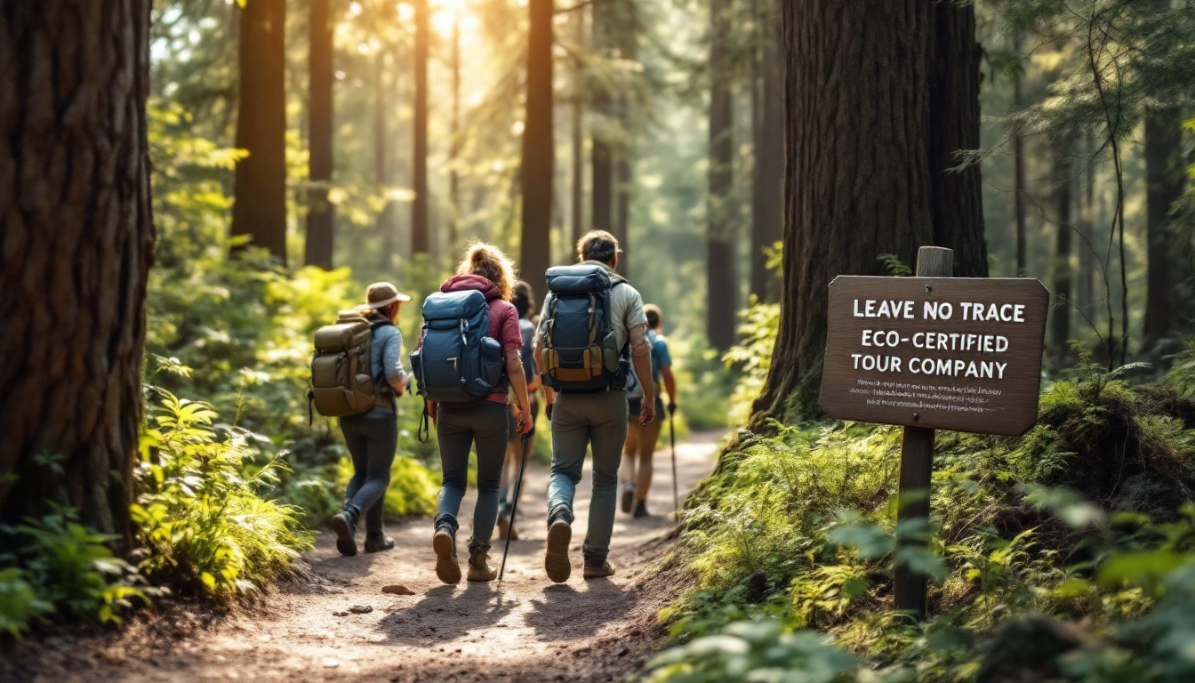 Adventurers practicing environmentally responsible behaviors to protect natural habitats during travel