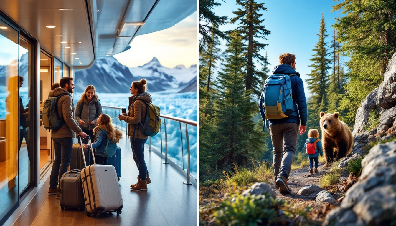 Side-by-side comparison of Alaska family cruise and land tour experiences