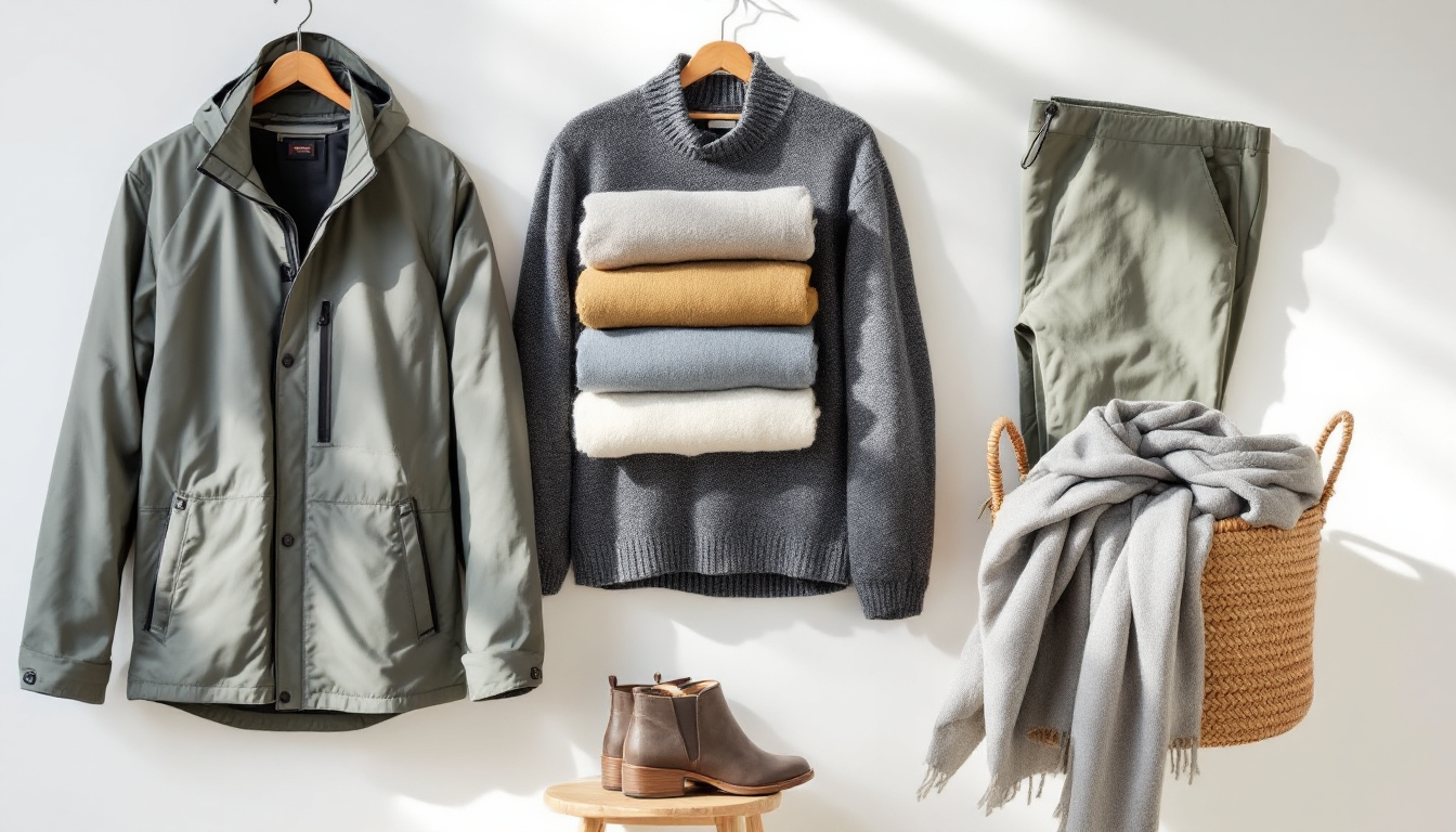 Layered and versatile clothing suitable for spring and fall travel seasons