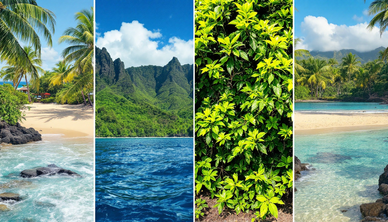 Seasonal weather and event collage representing Hawaii's climate and major festivals