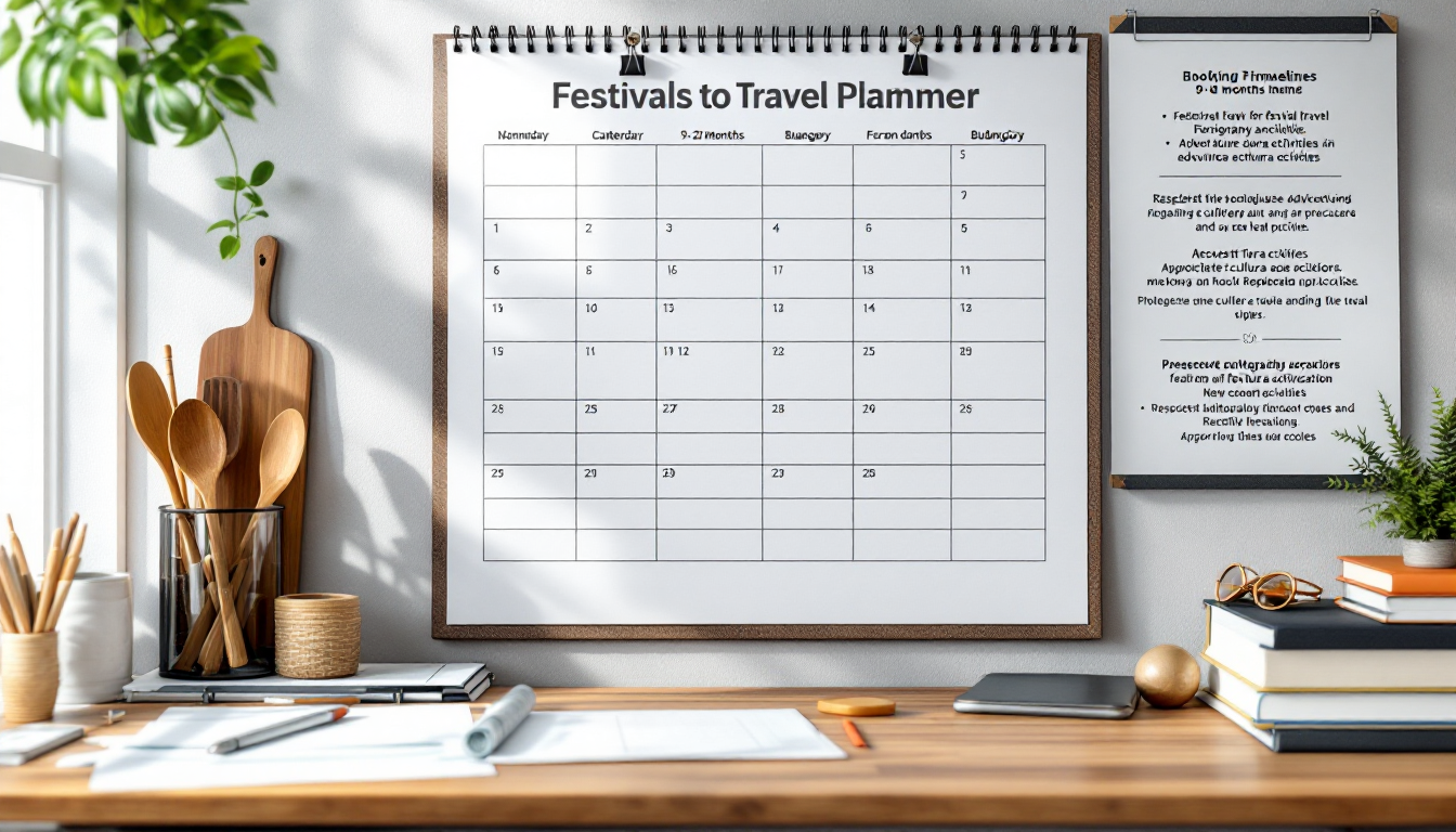 Travel planning workspace showing timeline calendar, budgeting details, and cultural sensitivity icons.