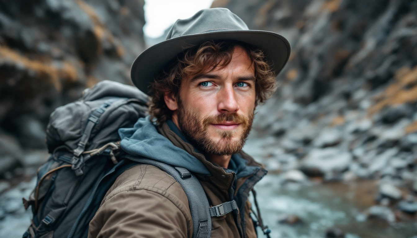 Adventurer poised respectfully in Alaskan wilderness at sunrise